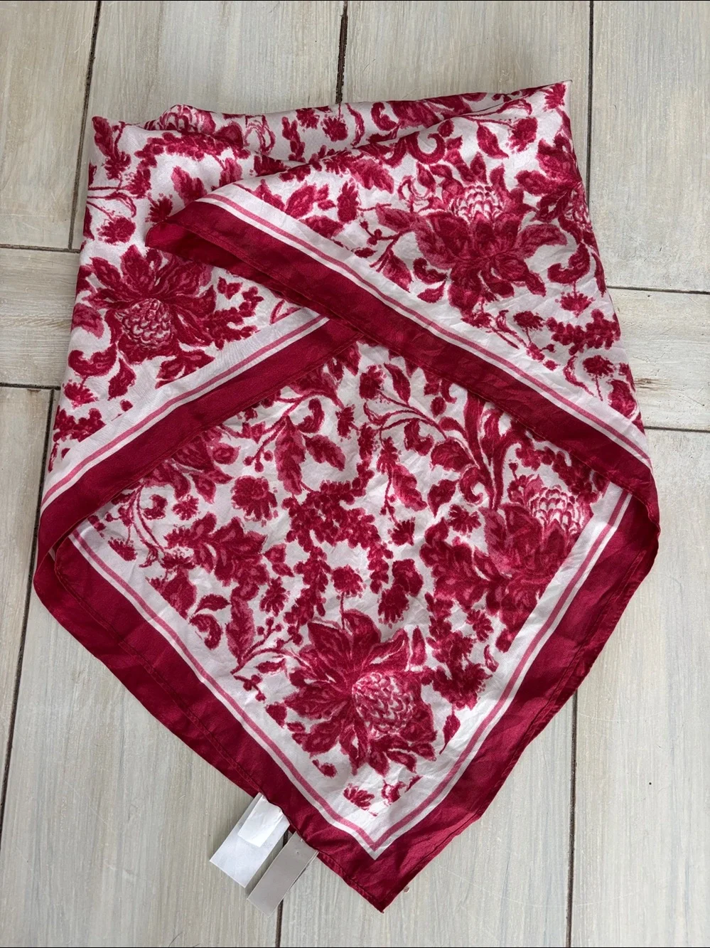 LOFT 100% Silk Berry Pink & Ivory Scarf